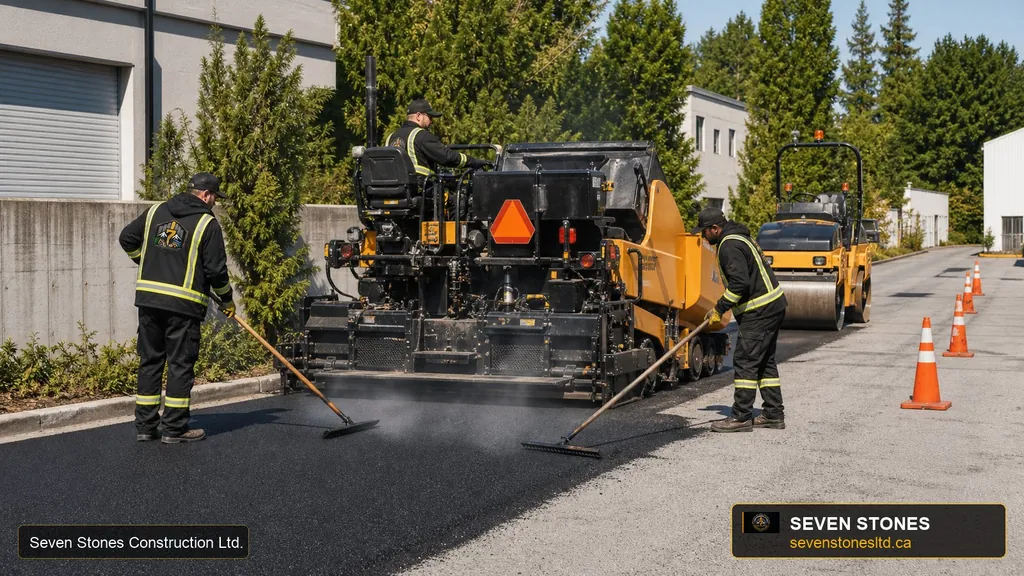 Educational illustration of asphalt paving work